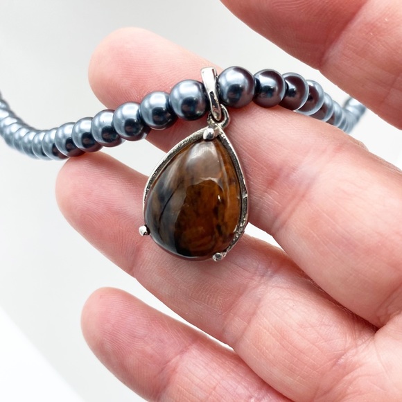 NEW India Faux Tahitian Pearl 316L Stainless Steel Stone Pendant Necklace - Picture 3 of 16